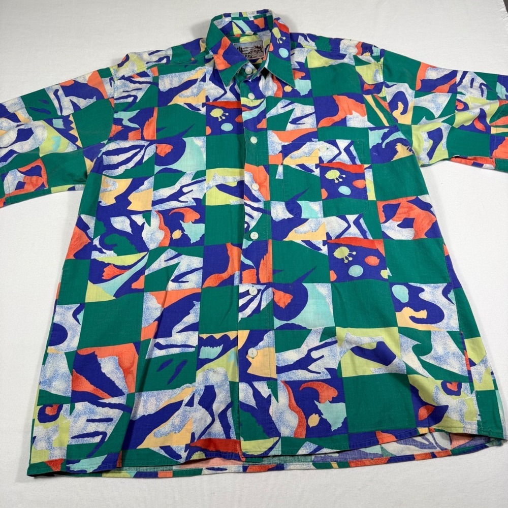 Marios Shirt Co RARE Button Up L Multicolor Abstract Geometric Vintage 90s